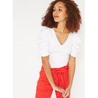 Womens White Mutton Sleeve Top, White