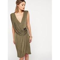 Womens Khaki Belted Drape Shift Dress, Khaki