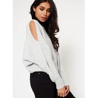 Womens Grey Slouchy Cut Out Knitted Jumper, Grey