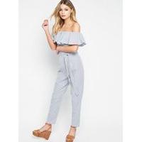 Womens Stripe Bardot Frill Jumpsuit, Assorted