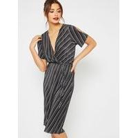 Womens Stripe Plisse Wrap Dress, Assorted