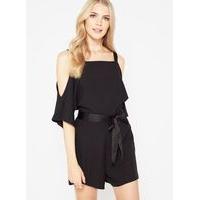 Womens Cold Shoulder Belted Playsuit, Black