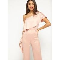 Womens One Shoulder Cape Jumpsuit, Pink