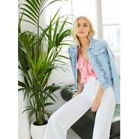 womens ruffle denim jacket light wash denim