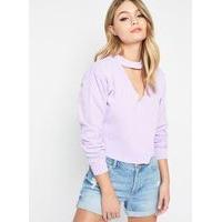 Womens PETITE Choker Neck Sweatshirt, Purple