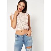 Womens Ditsy Print Ruffle Crop Top, Assorted
