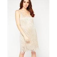 womens premium cream fringe camisole dress cream