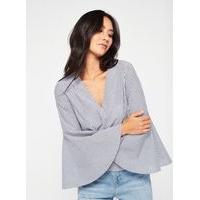 Womens PETITE V-Neck Flute Sleeve Blouse, Assorted