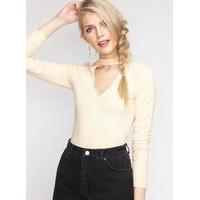 Womens Beige Long Sleeve Keyhole Top, Beige