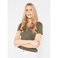 Womens Khaki Lattice Weave Top, Khaki