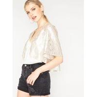 Womens PREMIUM Metallic Lace Cropped Jacket, Gold Shimmer