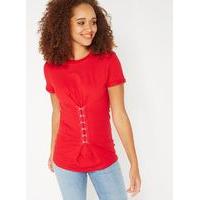 Womens Red Hook And Eye Corset T-Shirt, Red