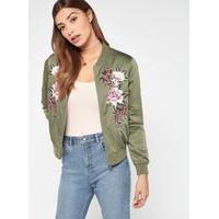 womens petite embroidered bomber jacket khaki