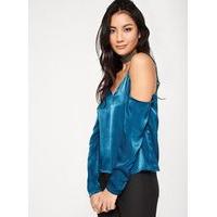 womens satin cold shoulder top turquoise