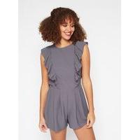 womens pewter ruffle playsuit mid grey