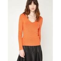 Womens Orange V Front Rib Top, Orange