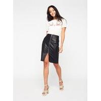 Womens PETITE PU Midi Skirt, Black