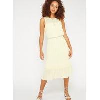 Womens Lemon Belted Plisse Dress, Lemon