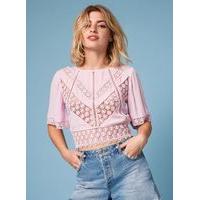 Womens Lilac Cutwork Angel Sleeve Top, Lilac