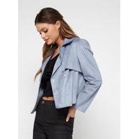 Womens Blue Cropped Trench Jacket, Blue