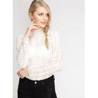 Womens Ivory All Over Lace High Neck Top, White