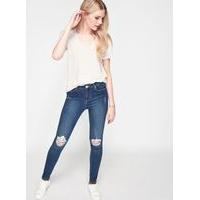 Womens LIZZIE Busted Knee Jeans, Mid Wash Denim