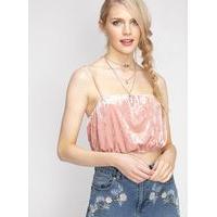 Womens Pink Velvet Crop Top, Pale Pink