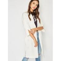 Womens Cutwork Satin Duster Coat, Ivory