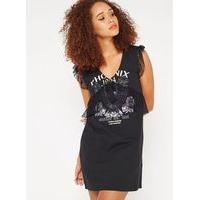 womens black lace placement print t shirt dress black