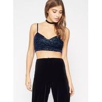 womens blue sequin bra top blue