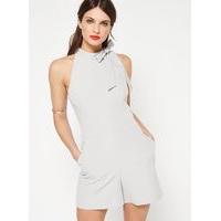 Womens Grey Halter Neck Tie Playsuit, Grey