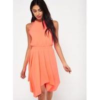 womens orange 90s neck fit flare dress orange