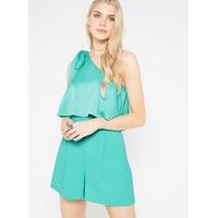 womens premium one shoulder bow playsuit pale green