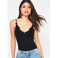 Womens Black Crochet Trim Body, Black