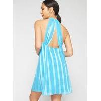 womens blue beaded halter dress blue