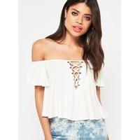 Womens Cream Metal Lattice Bardot Top, White