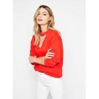 Womens Red Choker Neck Sweatshirt, Red