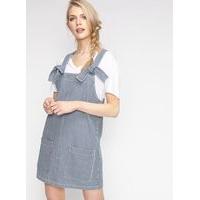 womens ticking stripe pinafore dress blue