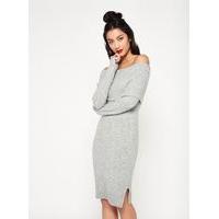 Womens Grey Foldover Knitted Dress, Grey