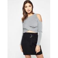 womens black belted mini skirt black