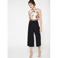 Womens Black Cropped Wide Leg Trousers, Black