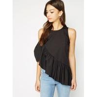 womens black poplin asymmetric shell top black