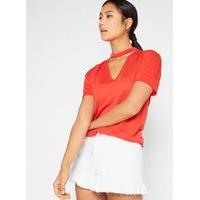 womens red choker neck t shirt red