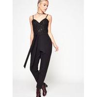 Womens PETITE Black Lace Bust Jumpsuit, Black