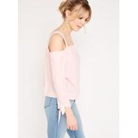 Womens Pink Poplin Structured Cold Shoulder Top, Pink