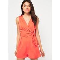 Womens Red Wrap Front Playsuit, Red