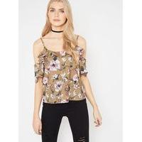 womens khaki floral print cold shoulder camisole top assorted