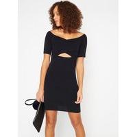 Womens Black Cross Over Bardot Dress, Black