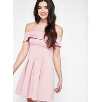 womens premium scuba cold shoulder dress pink