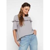 Womens Grey Frill Front Blouse, Grey